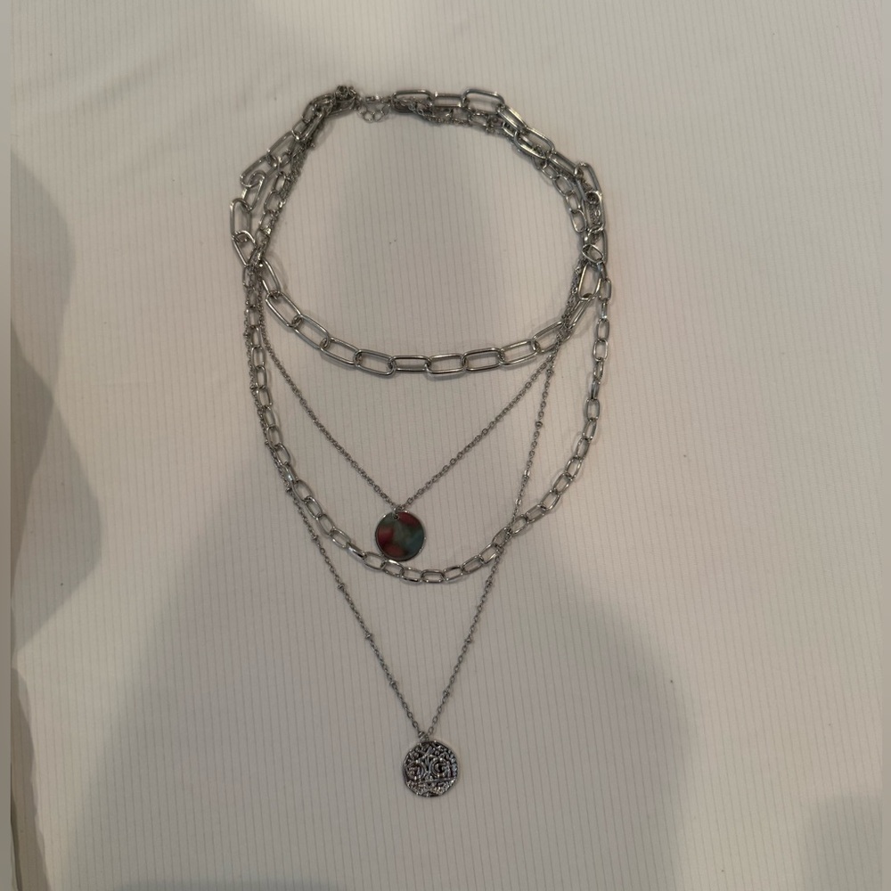 Layered Silver-Tone Multi Chain Necklace